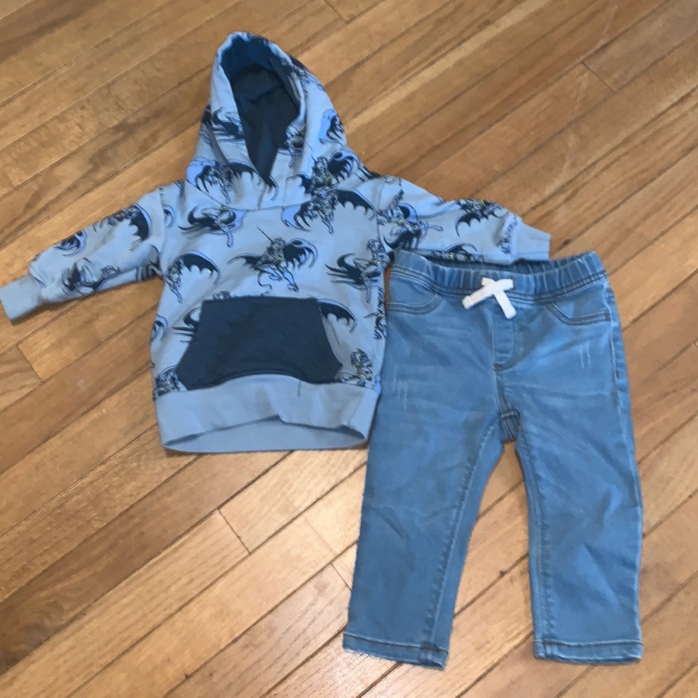 12 month boy outfit Batman sweatshirt okie dokie jeans
